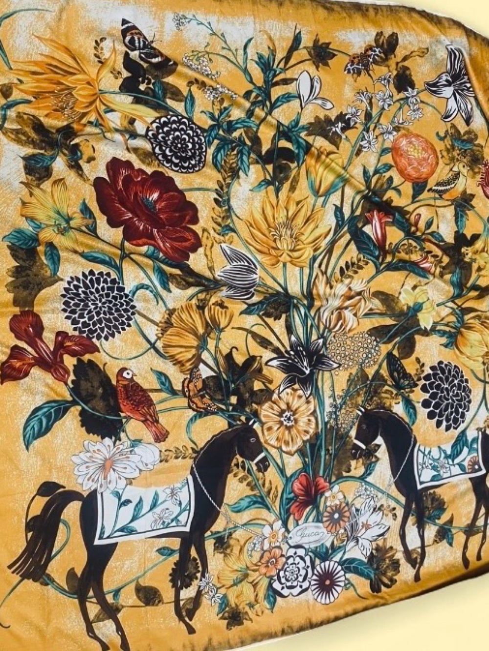 Yellow Floral Equestrian 51” Silk scarf
